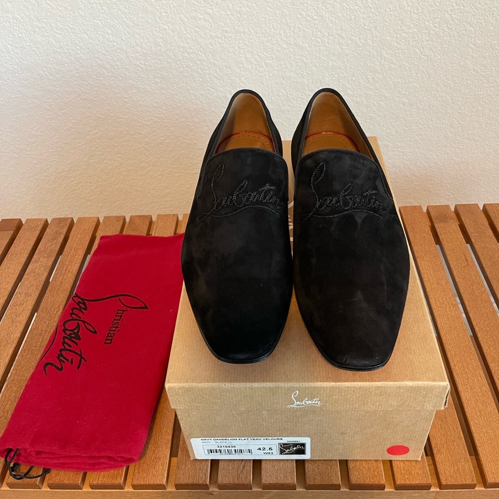 Christian Louboutin Navy Dandelion Loafers in Black Suede